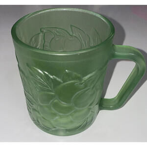 Vintage Green Grape Pressed Frosted Glass Tea Coffee Mug Cup